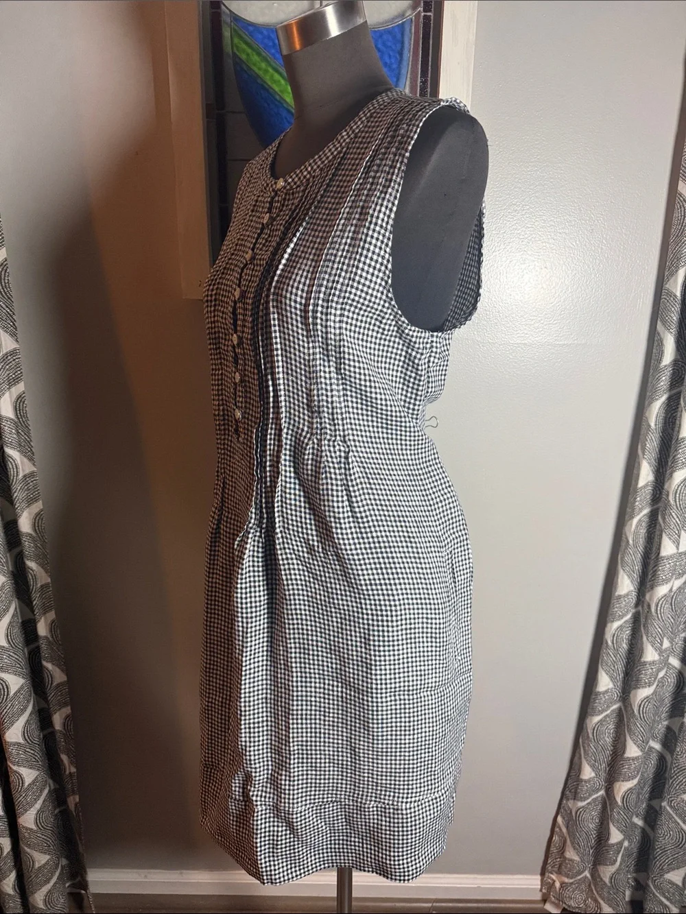 Quince Navy & White Gingham European Linen Sleeveless Swing Dress XL